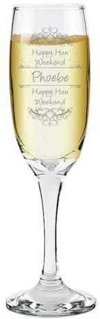 Personalised Champagne Flute Glass | Modern Wreath Elements Engraved Prosecco Glass | Gift for Birthday Wedding Anniversary | Customise with Any Name, Occasion and Message, 210 ml