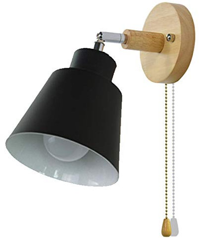 OMISHINE Wall Lights with Pull Cord Switch E27 Pull Switch Bedroom Interior,Safe for Child,Nursery,Not Included Bulb Freely 350° with Switch Rotatable