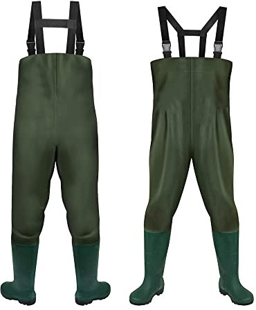 Einfeben Wathose 70 Denier Nylon Fisch Teich Anglerhose Wasserdicht Fischer Teichhose Gummi mit Stiefel Angler Watstiefel PVC rutschfest Wathosen Gr.44/45