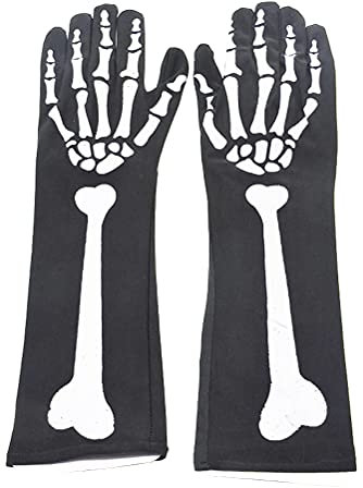 Halloween-lange Armwärmer-handschuhe Schwarze Skeletthandschuhe Skelett-vollfingerhandschuh - -cosplay- Männer Und Frauen Lange Ärmel Zubehör