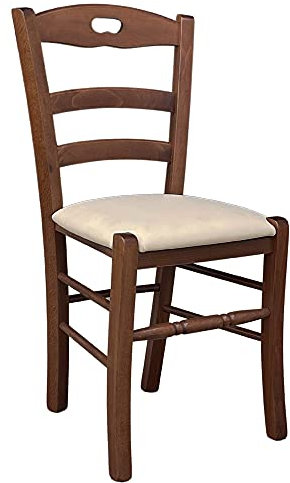 okaffarefatto zimbardi costanza Stuhl Loris Nussbaum dunkel mit gepolsterter Sitzfläche Kunstleder beige