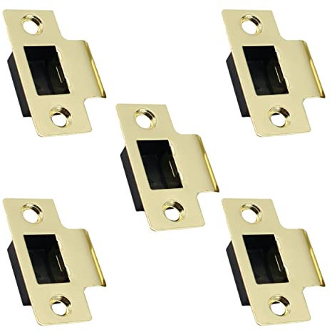 Strike Plate Polished Brass Latch Door Frame + Dust Box + Matching Screws (5)
