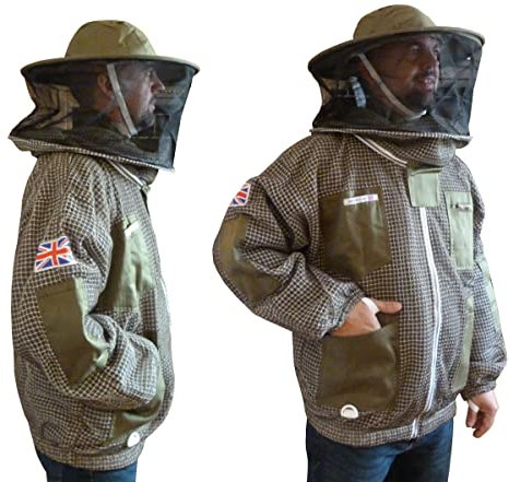 AGS Runde Bienen-Jacke, 3-lagig, ultra-belüftet, grüne Imkerjacke, Größe M