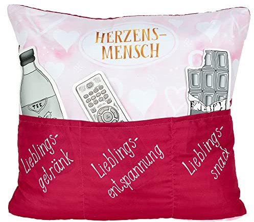 Hergo Sofahelden Kissen mit Taschen 43x43cm - Herzensmensch 9084