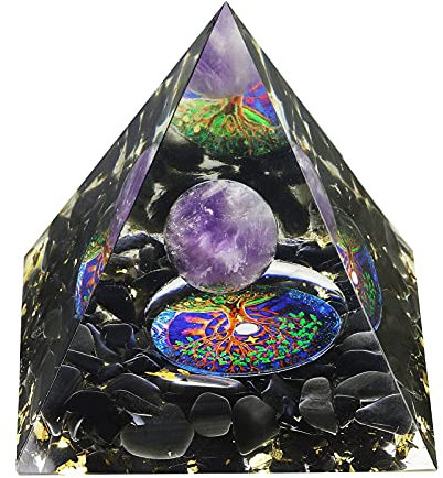 Nupuyai Améthyste Naturelle Pyramide de Pierre de sphère de Cristal de guérison, décor de Pyramide de générateur d'énergie d'orgone d'arbre de Vie pour la méditation de Chakra Reiki, 6x6x6cm