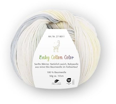 Pro Lana Baby cotton COLOR (organic) 50g/155m Lauflänge, 100 % Bio-Baumwolle (Oeko-Tex zertifiziert), NS 3,0-3,5 (natur/gelb/mint)