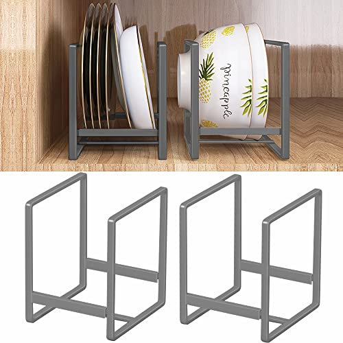MINGFANITY Lot de 4 supports d'assiettes, présentoir de rangement en métal pour armoire, comptoir et placard, gris, 4 petits