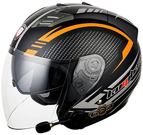 Casco Moto Jet Bluetooth Aperto Scooter Caschi con Anti-Fog Doppia Visiera, Microfono con Altoparlante Incorporato per La Risposta Automatica,ECE Omologato B,M