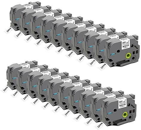 20x STRONIX Kompatibel Brother P-Touch Bänder 24mm TZe-251 TZ-251 AZe-251 Ub-251 Schwarz auf Weiß Schriftband für Brother Ptouch Cube Plus PT-D600VP PT-E500VP PT-P750W PT-P700 Beschriftungsgerät