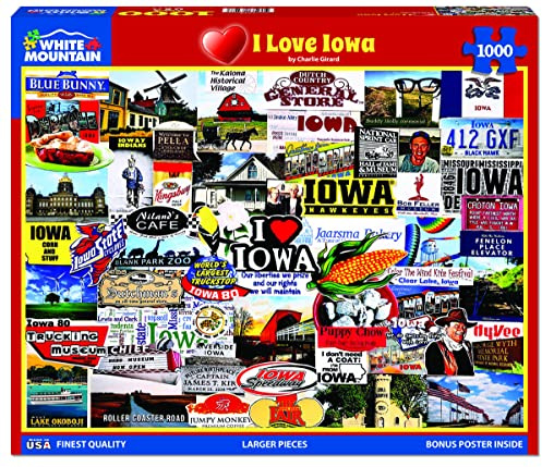 White Mountain - I Love Iowa, 1000 Piece Jigsaw Puzzle | Large Pieces, Gift for Adults and Family, 24x30 in