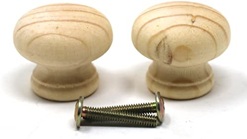 fiXte Natural Wood Cupboard Cabinet Door Knob Pine Wooden Unlacquered Handle 35mm (1-3/8) (Pack of 2)