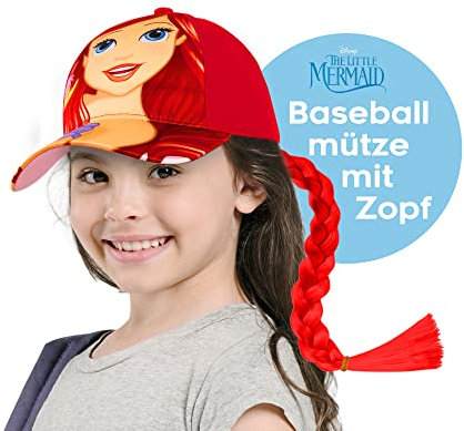 Disney Frozen Baseball Cap Girls Sun Hat with Removable Braid Breathable Summer Accessories Holiday Beach Gifts for Girls (Red Ariel)