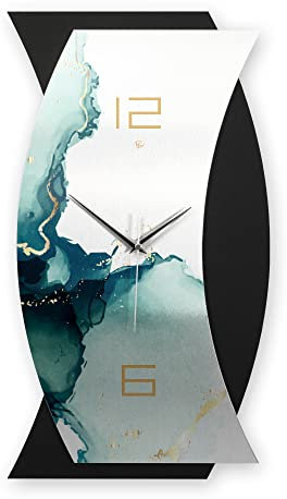 Kreative Feder 3D Designer-Wanduhr Turquoise abstrakte Funkuhr 50x28cm Schwarz in modernem Metallic-Look ohne Tickgeräusche (Turquoise, leises Funkuhrwerk)