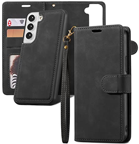 QLTYPRI Hülle für Samsung Galaxy S23, Abnehmbare Magnetische Handyhülle Kartenfach Hülle Ständer Flip Klapphülle Schutzhülle Etui Kompatibel mit Samsung Galaxy S23 - Schwarz