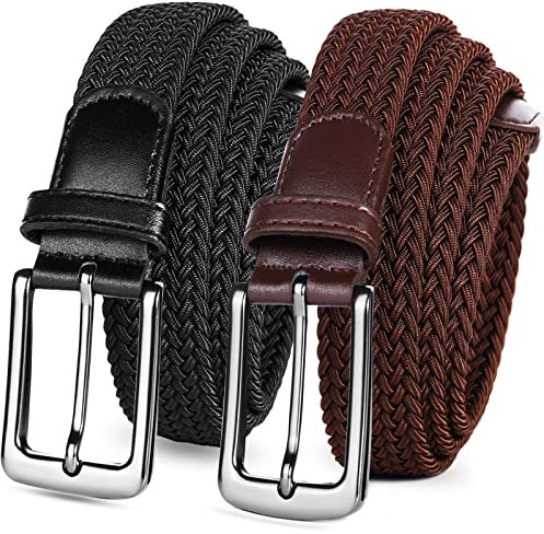 LOVMEAD Elastischer Gürtel Stretchgürtel Geflochten Herren Damen Wert 1 2 Stück, Golf Stoffgürtel Flechtgürtel Dehnbarer (2 Stück-Schwarz+Kaffe, 125cm/42’’-46’’ für Taillengröße)