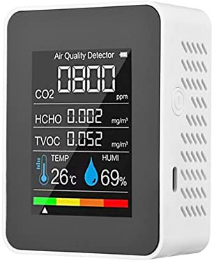 5 in1 Indoor Air Quality Monitor HCHO TVOC AQI Meter Detector Tester temperatura e umidità colorato schermo LCD Nero