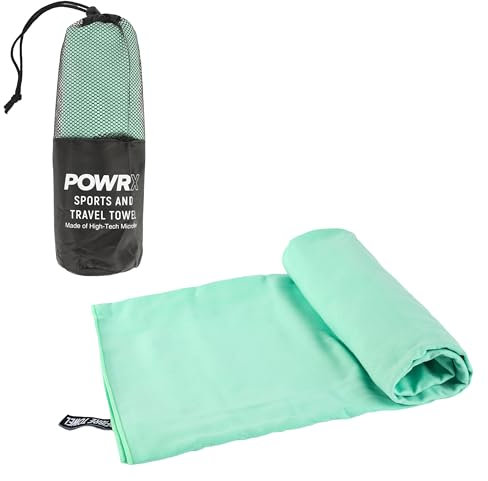POWRX Ultraleichte Mikrofaser Handtücher - Saugfähig - Schnell Trocknend, Leicht, Ideal Für Fitness, Camping, Schwimmen, Reisen, Yoga - Micro Fiber Towel 1 Piece - Sporthandtuch - Blau-Grün