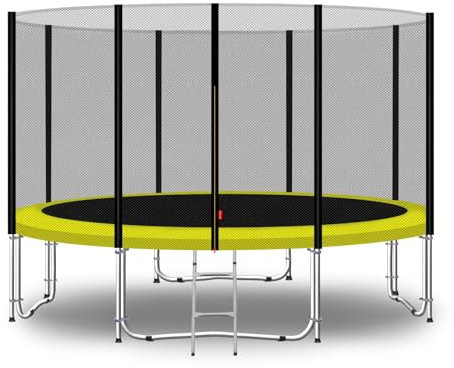 Baunsal® Trampolin Outdoor Ø 366 cm (EXD) gelb als Komplettset mit Federabdeckung, Sprungmatte, Netz und Leiter - Gartentrampolin Spielzeug für Kinder