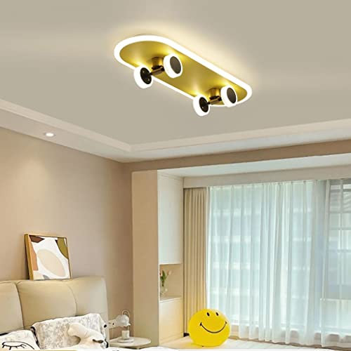 LED Deckenleuchte Kinderlampe Cartoon Skateboard Design Deckenlampe Schlafzimmer Babylampe Kinderzimmer Moderne Wohnzimmer Pendelleuchte Kindergarten Acryl Beleuchtung Metall Lüster gelb 60cm (B)