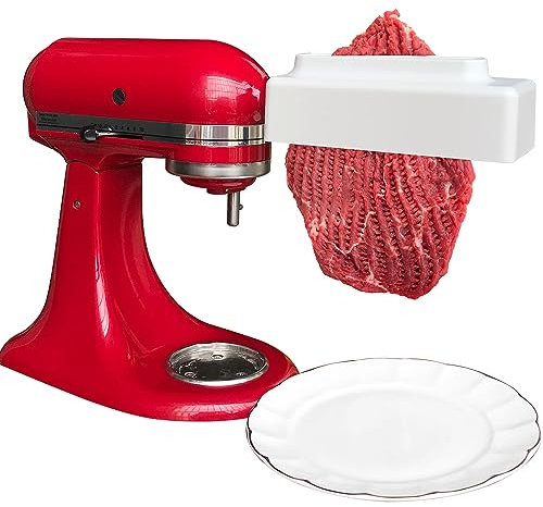 【PLUS】Meat Tenderizer for All KitchenAid and Cuisinart Household Stand Mixers- Mixers Accesssories Attachment with Stainless Steel Gears, White【Improved Extended New Version】