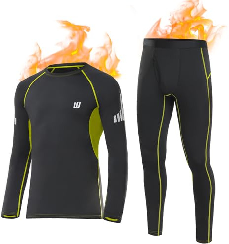 YUTYTH Thermal Underwear Mens Set, Cozy Breathable Long Johns for Men Thermal Warm Base Layer Top and Bottom Set for Winter Skiing Running Black
