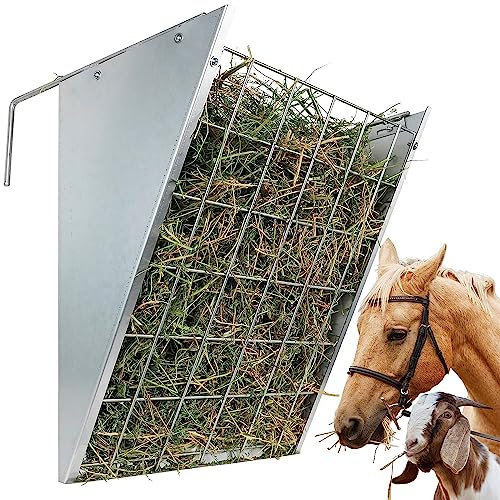 JonesHouseDeco Heu-Futterspender aus verzinktem Stahl, robust, große Kapazität, mit verstellbaren Haken, passend für verschiedene Ställe und Korral, Heu-Futterstation für Ziegen, Schafe, Pferde