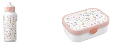 Mepal - Botella para Beber Campus Pop-up - Botella para Beber Little Dutch 400 ml - Flowers & Butterflies & Fiambrera Campus - Bento Box para Niños - Lonchera con Compartimento Bento y Tenedor 750 ml