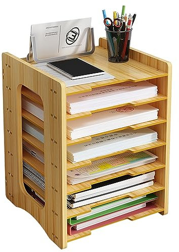 Schreibtisch-Organizer aus Holz, A4, Papier-Briefablage, Schreibtisch-Aktenhalter, Dokumentenregal, ordentlicher Organizer für Heimbürobedarf (js06, Kirschholz)