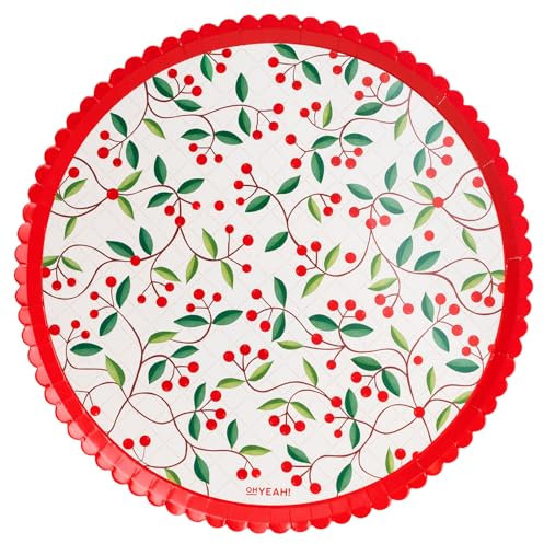 Horeca Collection 6 Unidades - Platos Desechables Cartón de Ø 23 cm con Temática Navideña y Diseño de Acebo. Platos Biodegradables Navidad, 100% Reciclables Celebraciones y Eventos.