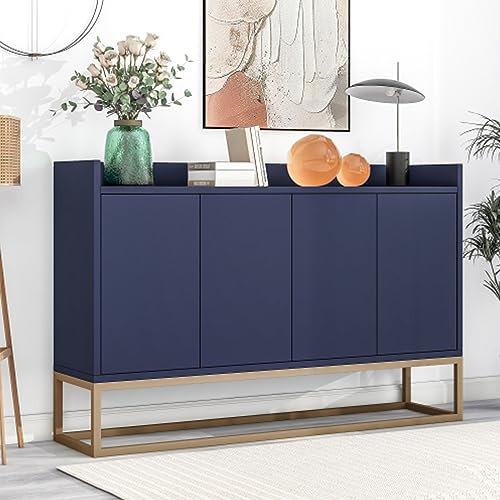 Tcewhhy Modernes Sideboard Aus Holz Mit 4 Türen Buffetschrank Küchenschrank Beistellschrank Standschrank Für Esszimmer Wohnzimmer Küche Anrichte Schrank Mehrzweckschrank blau