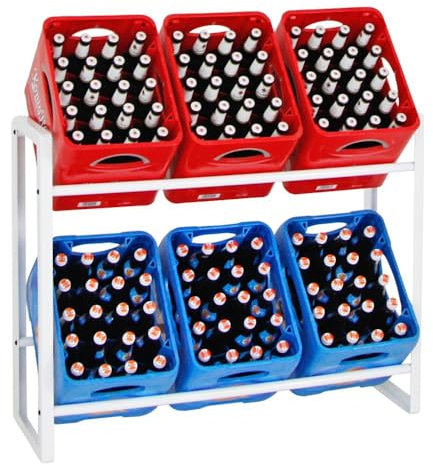 PROREGAL Getränkekistenregal Königssee | HxBxT 82x105x32cm | 6 Kästen | Weiß | freistehendes & stabiles Getränkeregal, Wasserkistenregal, Bierkistenregal