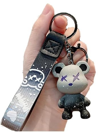 ZOIKOM Cartoon Anime Doll Cool Gradient Bear Keychain Cute Bag Pendentif Personnalité Car Accessories Creative Petit Cadeau, gris, taille unique (bear-grey)