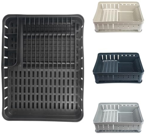 KADAX Rechteckiger Küchengeschirrständer mit Besteckhalter, Geschirrtrockner mit Abtropfschale, Abtropfgestell für Küche, Geschirrabtropfgestell (Schwarz)