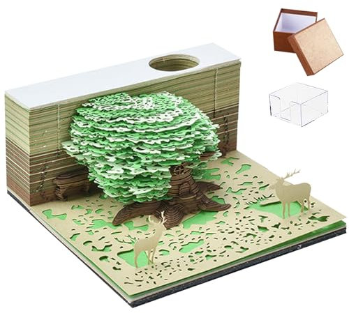 2024 Kalender Memo Pad 3D Memo Pad mit Display Hülle Baumform Dekorative 3D -Notepad Büro Wohnzimmer Schreibtisch Geschenk für Kollegen Freund, Green
