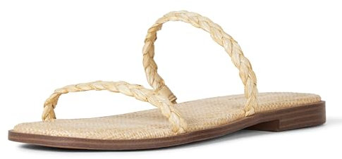 The Drop Paris Square Toe Two Strap Flat Sandalen, Geflochtenes Band Bast, 40 EU