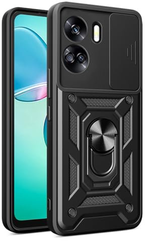 UPLAI Coque pour Honor 90 Lite 5G, Très Mince Antichoc Armure Silicone Housse avec Glisser Caméra Cover et Magnétique Anneau Support, PC+TPU Durable Étui.Noir