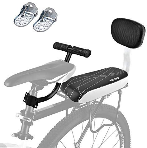 Fahrrad Kindersitz Hinten mit Rückenlehne Armlehne | Fußstützen Pedale für Kinderrücksitz, bequemes Sitzkissen, Fahrradsitz für bis 30 kg, stabile Befestigung