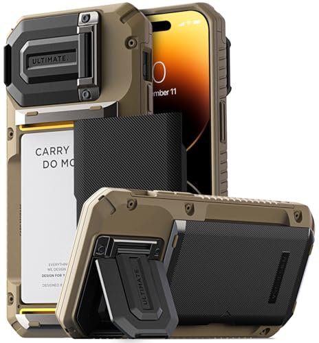 VRS DESIGN Damda Glide DuoGuard Schutzhülle für iPhone 14 Pro Max (2022), hochwertige, robuste, vollständig abgedeckte Kameralinsenschutzhülle, Kartenhalter, Brieftaschen-Hülle, Groove Khaki