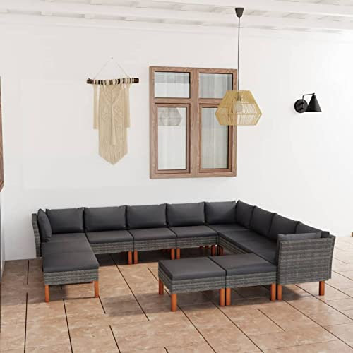 NITCA 12-TLG Rattan Balkonlounge Garten Lounge Set Gartenmöbel Klein Balkonmöbel Sofagarnitur Balkon Gartenlounge Loungemöbel Gartensofa Balkon Sofa Rattan Ecklounge Grau
