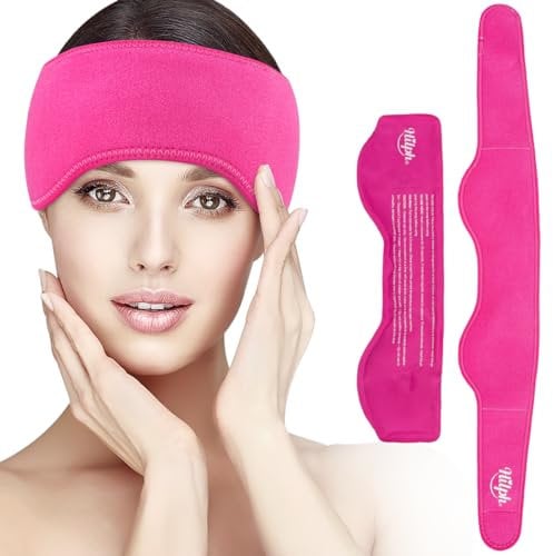 Hilph Headache Relief Ice Pack for Head, Hot Cold Compress Gel Ice Pack Head Wrap for Tension Headache, Chronic Migraine, Stress Relief, Menopause - Pink