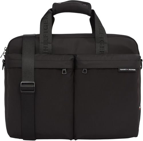 Tommy Hilfiger Uomo Borsa Laptop Element Repreve Tracolla Rimovibile, Nero (Black), Taglia Unica