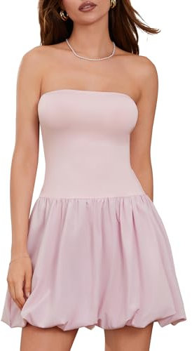 Edhomenn Mini robe bustier pour femme - Couleur unie - Style années 2000 - Style streetwear, 04 Rose, S