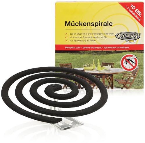 com-four® 10x Antimücken-Spiralen mit Ständer, die Mückenspirale vertreibt Mücken, Moskitos und andere Insekten auf Balkon, Terrasse, Garten und Camping (10 Stück - Spirale)