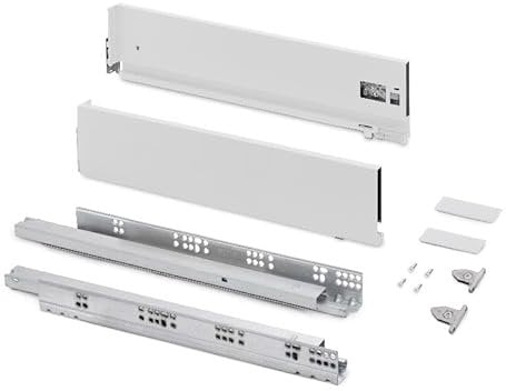 Emuca - Schubladen-Kit für Küche und Bad mit 3D-Regelung, Höhe 131mm, Tiefe 500mm, 60 Kg, sanftes Schließen, Panels nicht enthalten, Stahl, Weiß