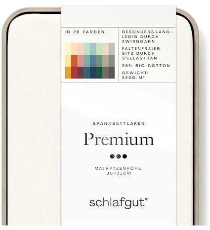 Schlafgut Premium Spannbettlaken 90x190cm bis 100x220cm Off-White, Spannbetttuch in Wollweiss aus weicher Biobaumwolle
