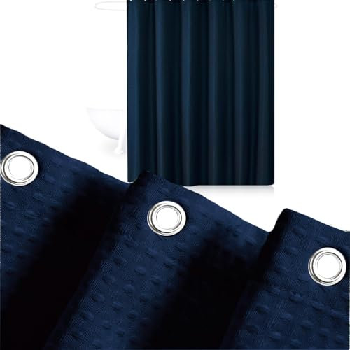 JOSVRAC Navy blue Shower Curtain 180x180cm Water Resistant Quick Dry Polyester Bathtub Tub Curtain,Shower Curtain with 12 Hooks for Wet Room Bathtub Shower Stall,Dark blue Bathroom Curtain Set