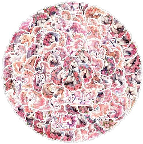 Das Rosa Pferd Aufkleber für Laptop(100PCS),Geschenk für Kinder Jugendliche Erwachsene Jungen,Horse Wasserdicht Vinyl Aufkleber Stickers für Scrapbook,Skateboard,Auto,Gepäck