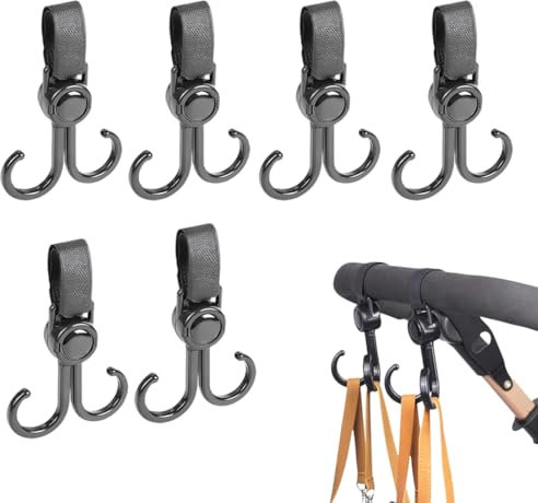 AUEFUDQ 6 pezzi Gancio per passeggino, gancio in velcro, per borsa fasciatoio, borse, ganci, zaini, portafogli, accessori per passeggini, vestibilità universale