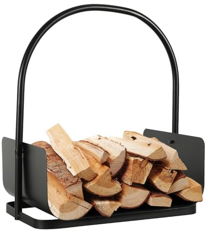 Lospitch Holzkorb Kaminholz 40X30X50CM Holzwiege Kamin Feuerholzkorb Metall Brennholzkorb für Innen und Außen mit Stabilem Sockel & Griffen Kaminholz für Holz, Zeitung oder Brennholz schwarz