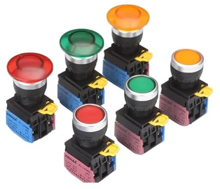 Power button switch with lamp self reset 24 V 220V start inching 22mm round flat button(Green,SELF LOCKING_24V)